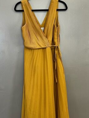 ASOS Mustard Wrap Pleated Midi Dress